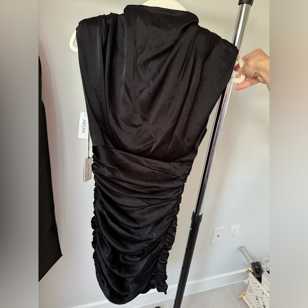 Aritzia Babaton Hasek Black Ruched Mini Dress
